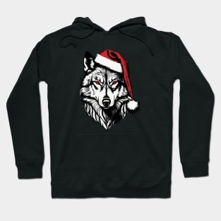 Christmas Wolf with Santa Hat Hoodie